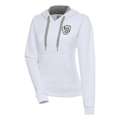 Milwaukee Brewers Antigua Women's Brushed Metallic Victory Pullover Hoodie - White - MLB Discount