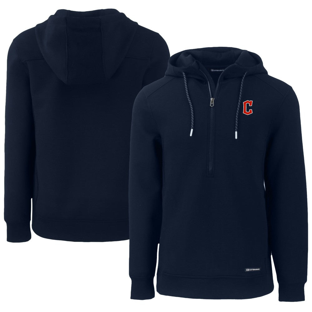 Cleveland Guardians Cutter & Buck Roam Eco Half-Zip Recycled Pullover Hoodie - Navy - MLB on Sale
