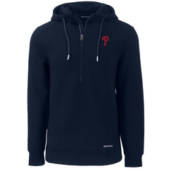 Philadelphia Phillies Cutter & Buck Roam Eco Half-Zip Recycled Pullover Hoodie - Navy - MLB Lifestyle