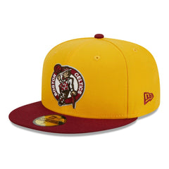Boston Celtics Fall Leaves 2-Tone 59FIFTY Fitted Hat Yellow/Red | New Era