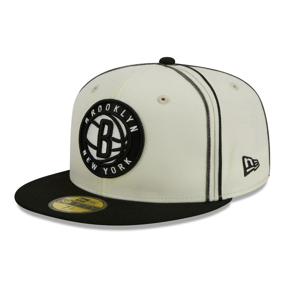 Brooklyn Nets Piping 2-Tone 59FIFTY Fitted Hat Cream/Black | New Era Near Me