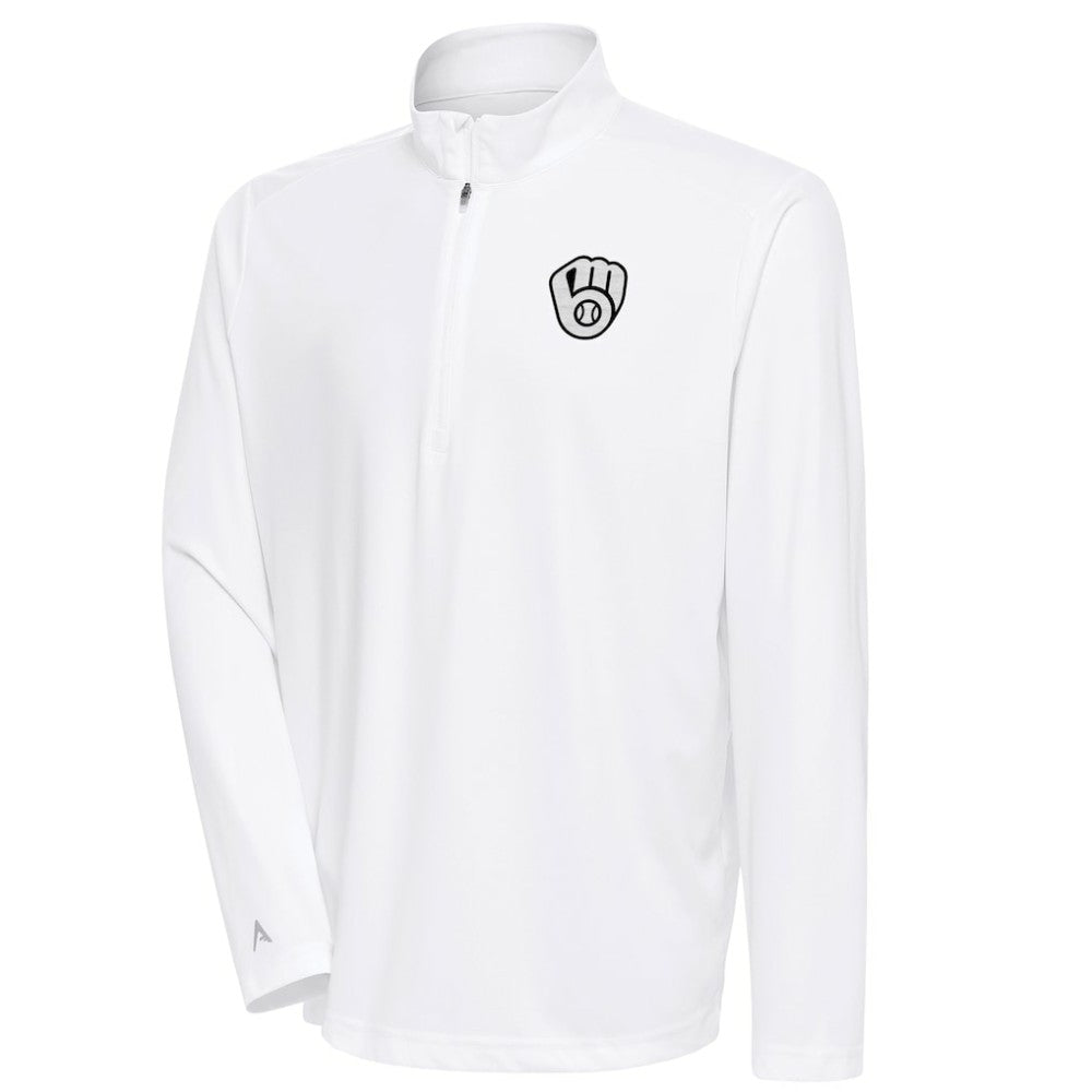 Milwaukee Brewers Antigua Metallic Tribute Quarter-Zip Top - White - MLB Discount
