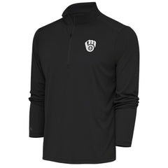 Milwaukee Brewers Antigua Metallic Tribute Quarter-Zip Top - Charcoal - MLB Lifestyle
