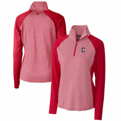 Cleveland Guardians Cutter & Buck Women's DryTec Forge Tonal Stripe Half-Zip Top - Red - MLB Online