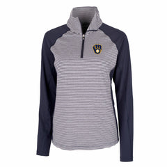 Milwaukee Brewers Cutter & Buck Women's DryTec Forge Tonal Stripe Half-Zip Top - Navy - MLB on Sale