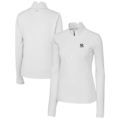 New York Yankees Cutter & Buck Women's DryTec Traverse Stretch Quarter-Zip Pullover Top - White - MLB Lifestyle