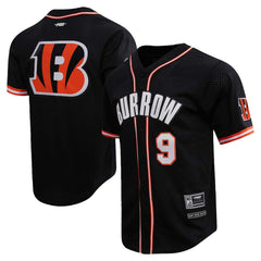 Joe Burrow Cincinnati Bengals Pro Standard Mesh Baseball Button-Up T-Shirt Black