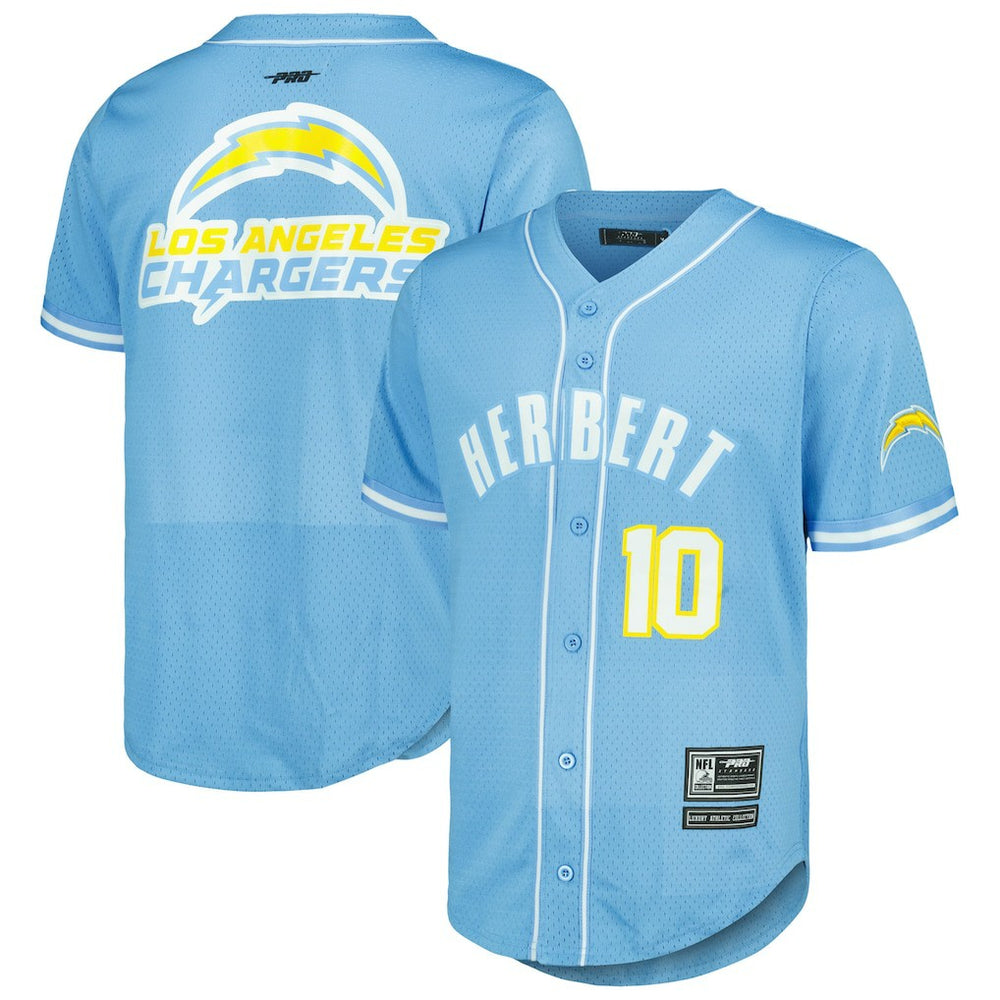 Justin Herbert Los Angeles Chargers Pro Standard Mesh Baseball Button-Up T-Shirt Powder Blue