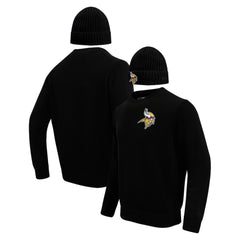 Minnesota Vikings Pro Standard Crewneck Pullover Sweater & Cuffed Knit Hat Box Gift Set Black