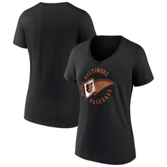 Baltimore Orioles Women's Hometown Baltimore Pennant V-Neck T-Shirt - Black - MLB on Sale