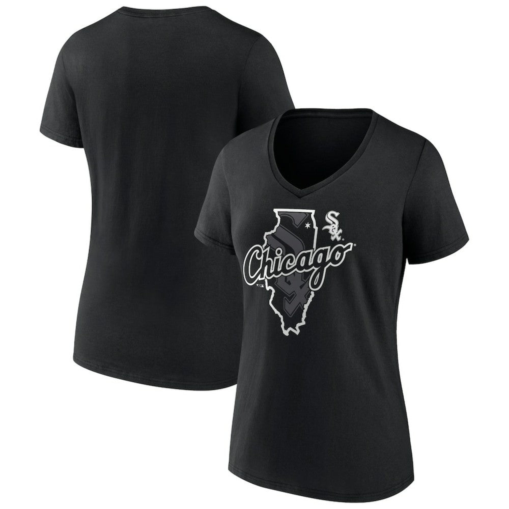 Chicago White Sox Women's Hometown Sox State V-Neck T-Shirt - Black - MLB Discount