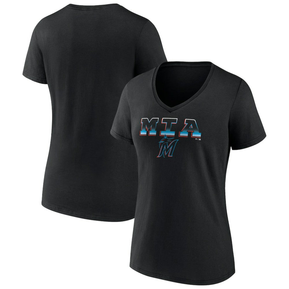 Miami Marlins Women's Hometown Baseball 305 V-Neck T-Shirt - Black - MLB Sale