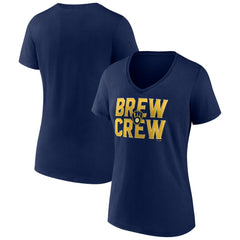 Milwaukee Brewers Women's Hometown Brew Crew Fancy V-Neck T-Shirt - Navy - MLB Discount