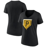 Pittsburgh Pirates Women's Hometown Steel Plate V-Neck T-Shirt - Black - MLB Discount