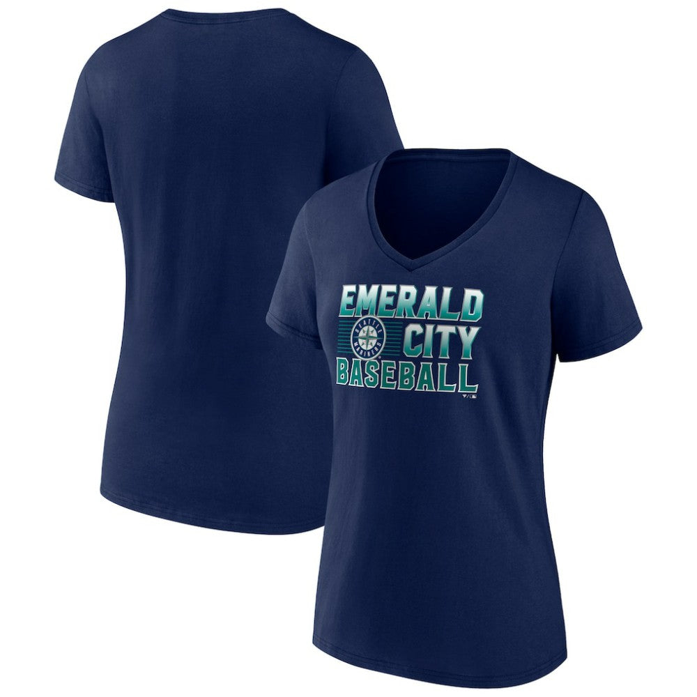 Seattle Mariners Women's Hometown Emerald Baseball V-Neck T-Shirt - Navy - MLB Lifestyle