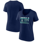 Seattle Mariners Women's Hometown Emerald Baseball V-Neck T-Shirt - Navy - MLB Lifestyle