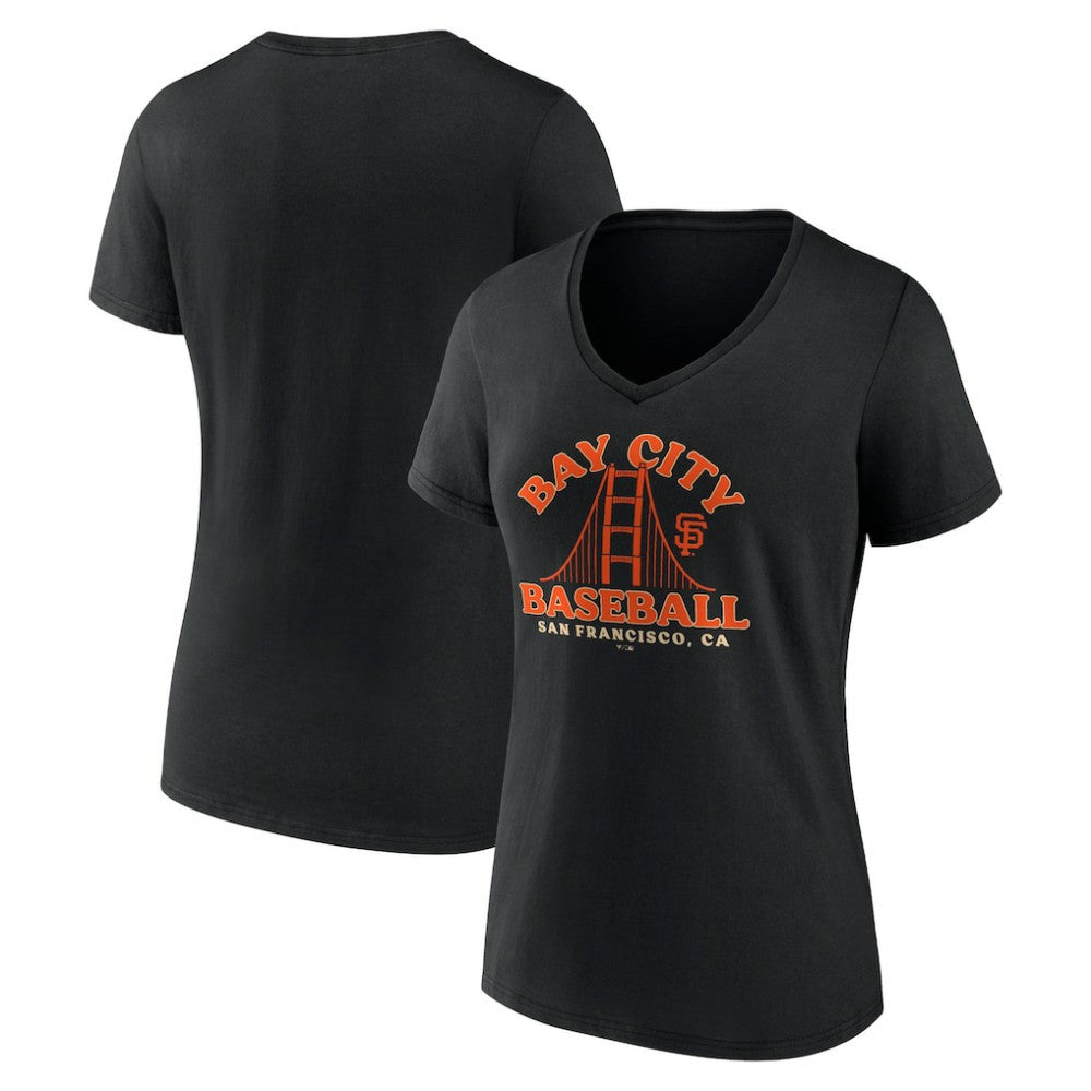 San Francisco Giants Women's Hometown Bay City Baseball V-Neck T-Shirt - Black - MLB Lifestyle
