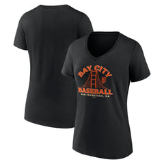 San Francisco Giants Women's Hometown Bay City Baseball V-Neck T-Shirt - Black - MLB Lifestyle