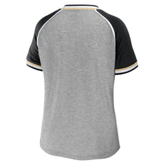 New Orleans Saints WEAR by Erin Andrews Women's Cropped Raglan Throwback V-Neck T-Shirt Heather Gray