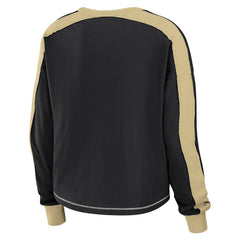 New Orleans Saints WEAR by Erin Andrews Women's Color Block Modest Crop Long Sleeve T-Shirt Black/Gold