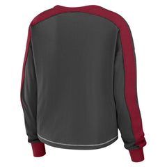 Tampa Bay Buccaneers WEAR by Erin Andrews Women's Color Block Modest Crop Long Sleeve T-Shirt Pewter/Red