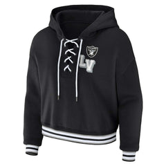 Las Vegas Raiders WEAR by Erin Andrews Women's Lace-Up Pullover Hoodie Black
