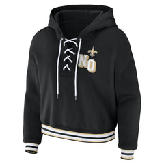 New Orleans Saints WEAR by Erin Andrews Women's Lace-Up Pullover Hoodie Black