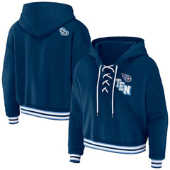 Tennessee Titans WEAR by Erin Andrews Women's Lace-Up Pullover Hoodie Navy