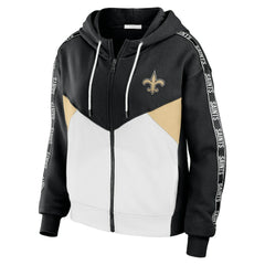 New Orleans Saints WEAR by Erin Andrews Women's Color Block Light Weight Modest Crop Full-Zip Hoodie Black/White