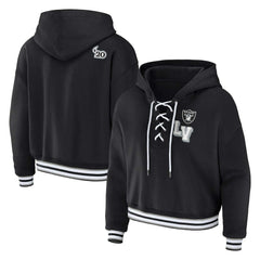 Las Vegas Raiders WEAR by Erin Andrews Women's Plus Size Lace-Up Pullover Hoodie Black