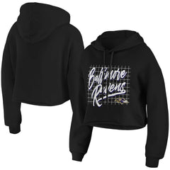 Baltimore Ravens WEAR by Erin Andrews Women's Domestic Cropped Pullover Hoodie Black