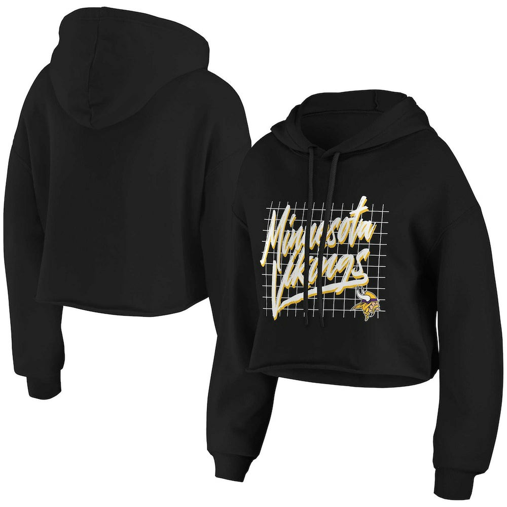 Minnesota Vikings WEAR by Erin Andrews Women's Domestic Cropped Pullover Hoodie Black