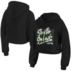 Seattle Seahawks WEAR by Erin Andrews Women's Domestic Cropped Pullover Hoodie Black