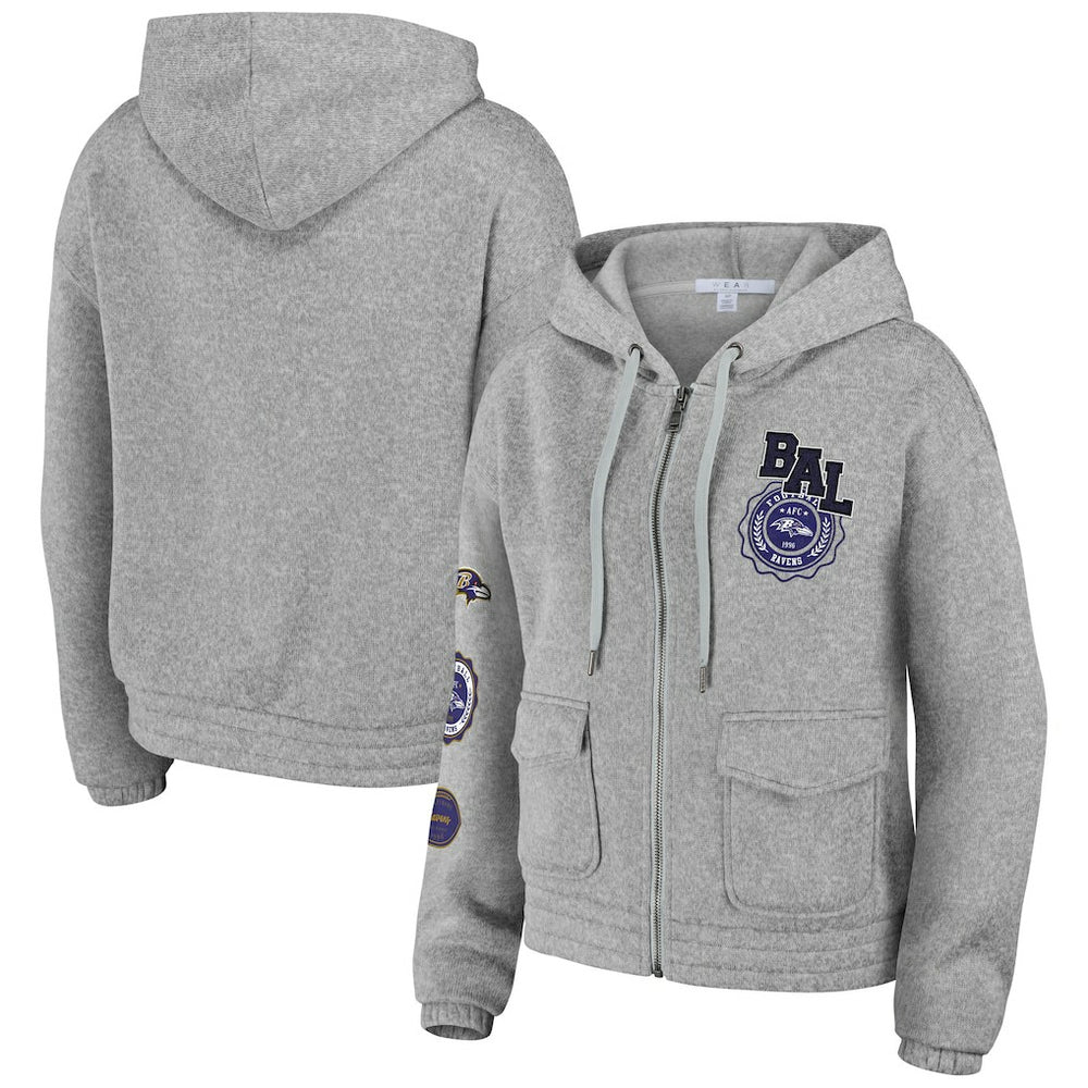 Baltimore Ravens WEAR by Erin Andrews Women's Full-Zip Hoodie Heather Gray