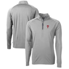 Philadelphia Phillies Cutter & Buck Adapt Eco Knit Stretch Recycled Quarter-Zip Pullover Top - Gray - MLB Lifestyle