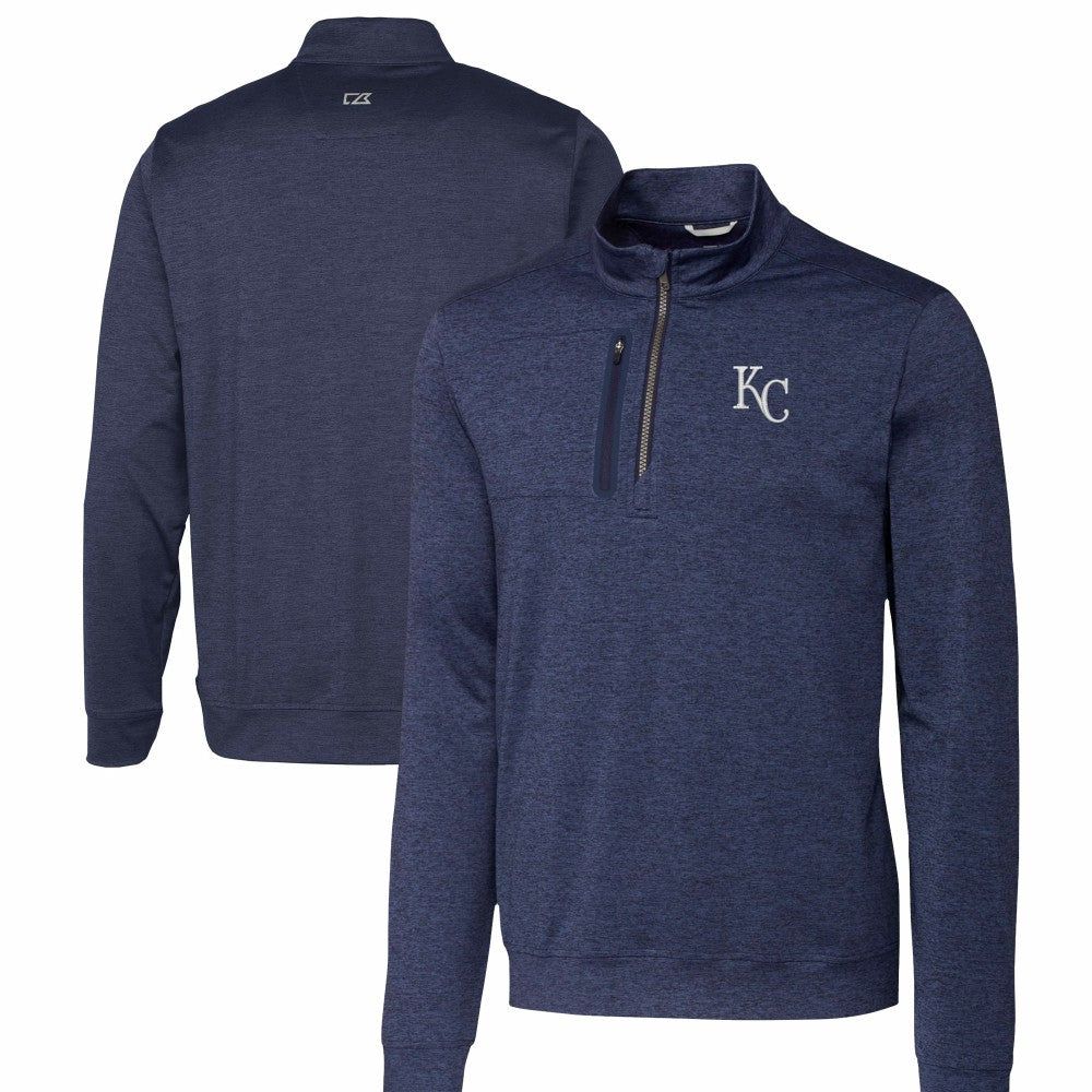 Kansas City Royals Cutter & Buck Stealth Heathered Quarter-Zip Pullover Top - Navy - MLB on Sale