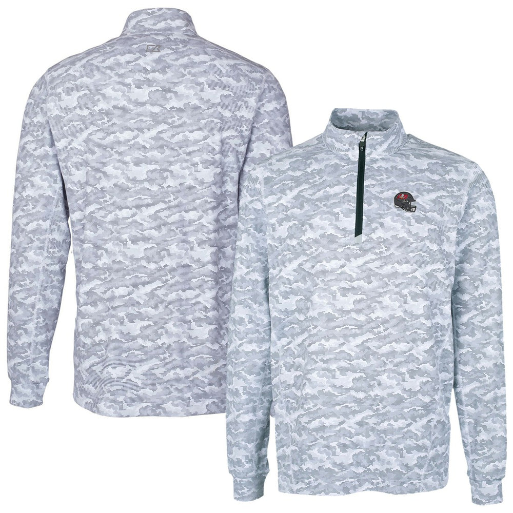 Tampa Bay Buccaneers Cutter & Buck Helmet Traverse Camo Print Stretch Quarter-Zip Pullover Top Charcoal
