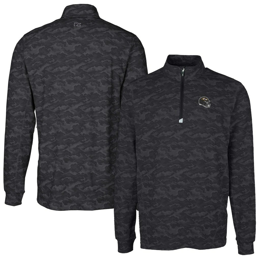 Baltimore Ravens Cutter & Buck Helmet Traverse Camo Print Stretch Quarter-Zip Pullover Top Black