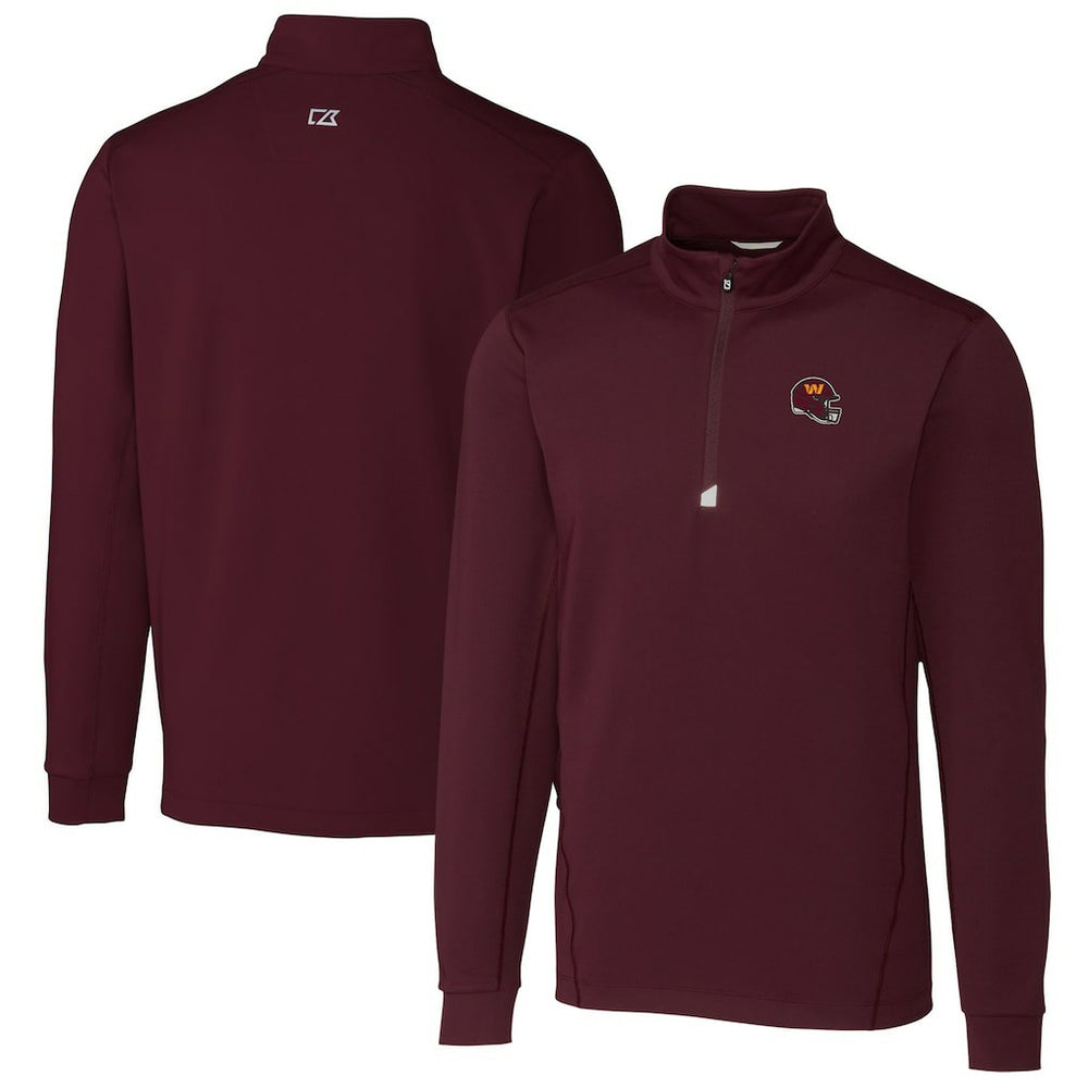 Washington Commanders Cutter & Buck Helmet Traverse Stretch Quarter-Zip Pullover Top Burgundy