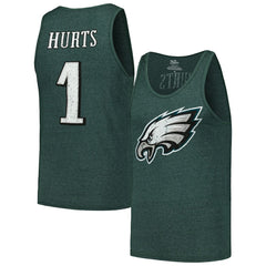 Jalen Hurts Philadelphia Eagles Majestic Threads Name & Number Tri-Blend Tank Top Green
