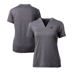 Jacksonville Jaguars Cutter & Buck Women's Helmet Logo DryTec Forge Stretch V-Neck Blade Top Heather Charcoal