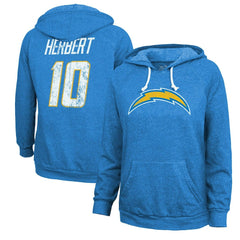 Justin Herbert Los Angeles Chargers Majestic Threads Women's Name & Number Tri-Blend Pullover Hoodie Powder Blue