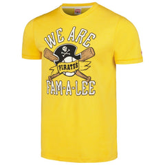 Pittsburgh Pirates Homage Doodle Collection We Are Fam-A-Lee Tri-Blend T-Shirt - Gold - MLB Discount