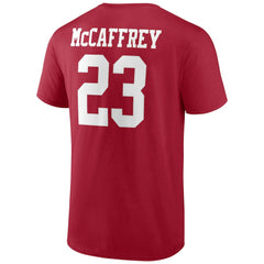 Fanatics Christian McCaffrey San Francisco 49ers Player Icon Name & Number T-Shirt Scarlet