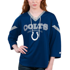 Indianapolis Colts Starter Women's Rally Lace-Up 3/4 Sleeve T-Shirt Royal