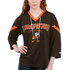 Cleveland Browns Starter Women's Rally Lace-Up 3/4 Sleeve T-Shirt Brown