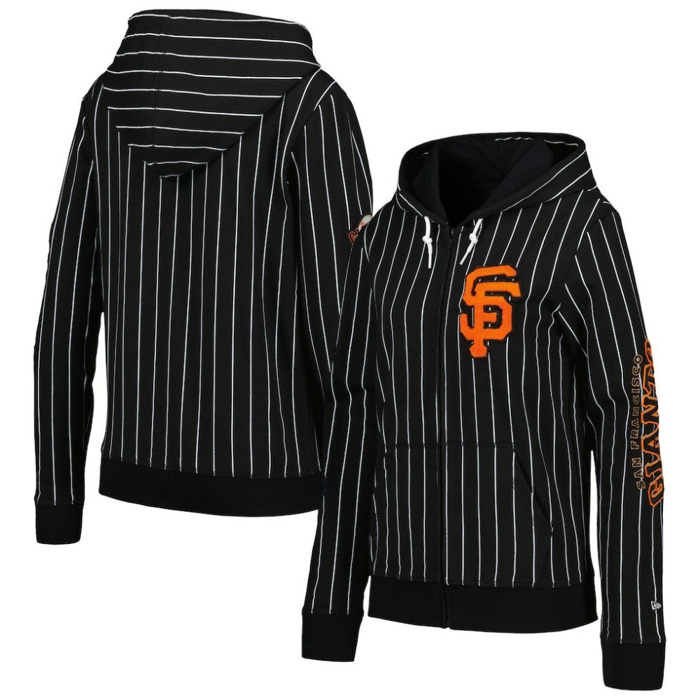 San Francisco Giants New Era Women's Pinstripe Tri-Blend Full-Zip Jacket - Black - New Era Sale