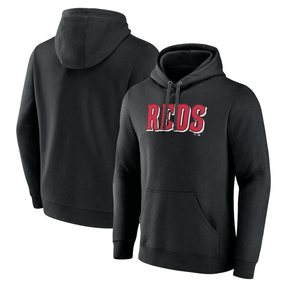 Cincinnati Reds Official Wordmark Pullover Hoodie - Black - MLB Sale