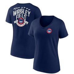 Chicago Cubs Women's Hometown Collection Wrigley V-Neck T-Shirt - Navy - MLB Sale