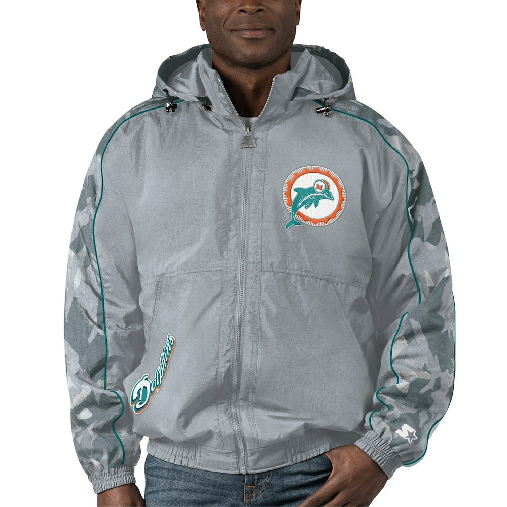 Miami Dolphins Starter Thursday Night Gridiron Throwback Full-Zip Jacket Gray